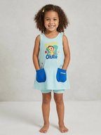 Girls Printed 2 Pc Set Dress n Shorts