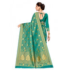 Women's Banarasi silk Saree with Blouse (Green, 5-6mtr)