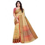 Women's Kota Doria Cotton Woven Butta Saree With Blouse (Beige, 5-6 Mtrs)