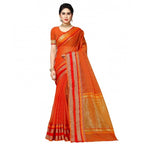 Women's Kota Doria Cotton Border Saree With Blouse (Orange, 5-6 Mtrs)