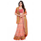 Women's Kota Doria Cotton Woven Butta Saree With Blouse (Peach, 5-6 Mtrs)