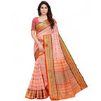 Women's Kota Doria Cotton Woven Butta Saree With Blouse (Peach, 5-6 Mtrs)