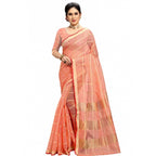Women's Kota Doria Cotton Checked Saree With Blouse (Peach, 5-6 Mtrs)