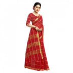 Women's Kota Doria Cotton Checked Saree With Blouse (Red, 5-6 Mtrs)