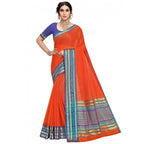 Women's Kota Doria Cotton Bordered Saree With Blouse (Fanta, 5-6 Mtrs)