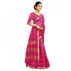 Women's Kota Doria Cotton Checked Saree With Blouse (Rani, 5-6 Mtrs)