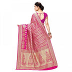 Women's Jacquard Silk Kanjivaram Jacquard Silk Saree With Blouse (Pink, 5-6 Mtrs)