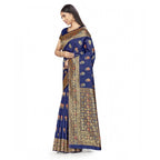 Women's Banarasi Silk Saree With Blouse (Navy Blue, 5-6Mtrs)