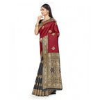 Women's Banarasi Silk Saree With Blouse (Black, Red, 5-6Mtrs)