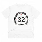 Men's PC Cotton 32nd Anniversary Printed T Shirt (Color: White, Thread Count: 180GSM)