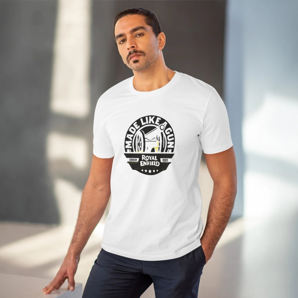 Men's PC Cotton Bike Ride Design Printed T Shirt (Color: White, Thread Count: 180GSM)