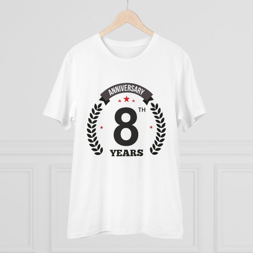 Men's PC Cotton 8th Anniversary Printed T Shirt (Color: White, Thread Count: 180GSM)