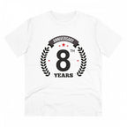 Men's PC Cotton 8th Anniversary Printed T Shirt (Color: White, Thread Count: 180GSM)