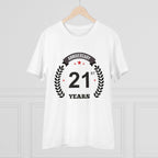 Men's PC Cotton 21st Anniversary Printed T Shirt (Color: White, Thread Count: 180GSM)