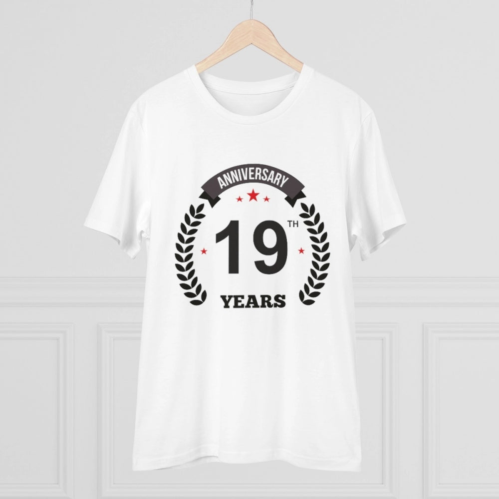 Men's PC Cotton 19th Anniversary Printed T Shirt (Color: White, Thread Count: 180GSM)