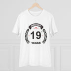 Men's PC Cotton 19th Anniversary Printed T Shirt (Color: White, Thread Count: 180GSM)