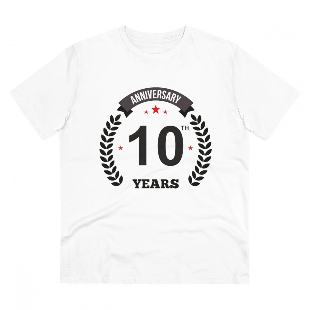 Men's PC Cotton 10th Anniversary Printed T Shirt (Color: White, Thread Count: 180GSM)