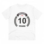Men's PC Cotton 10th Anniversary Printed T Shirt (Color: White, Thread Count: 180GSM)