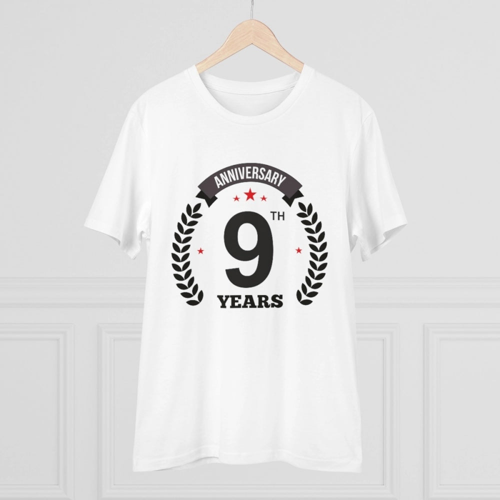 Men's PC Cotton 9th Anniversary Printed T Shirt (Color: White, Thread Count: 180GSM)