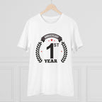 Men's PC Cotton 1st Anniversary Printed T Shirt (Color: White, Thread Count: 180GSM)