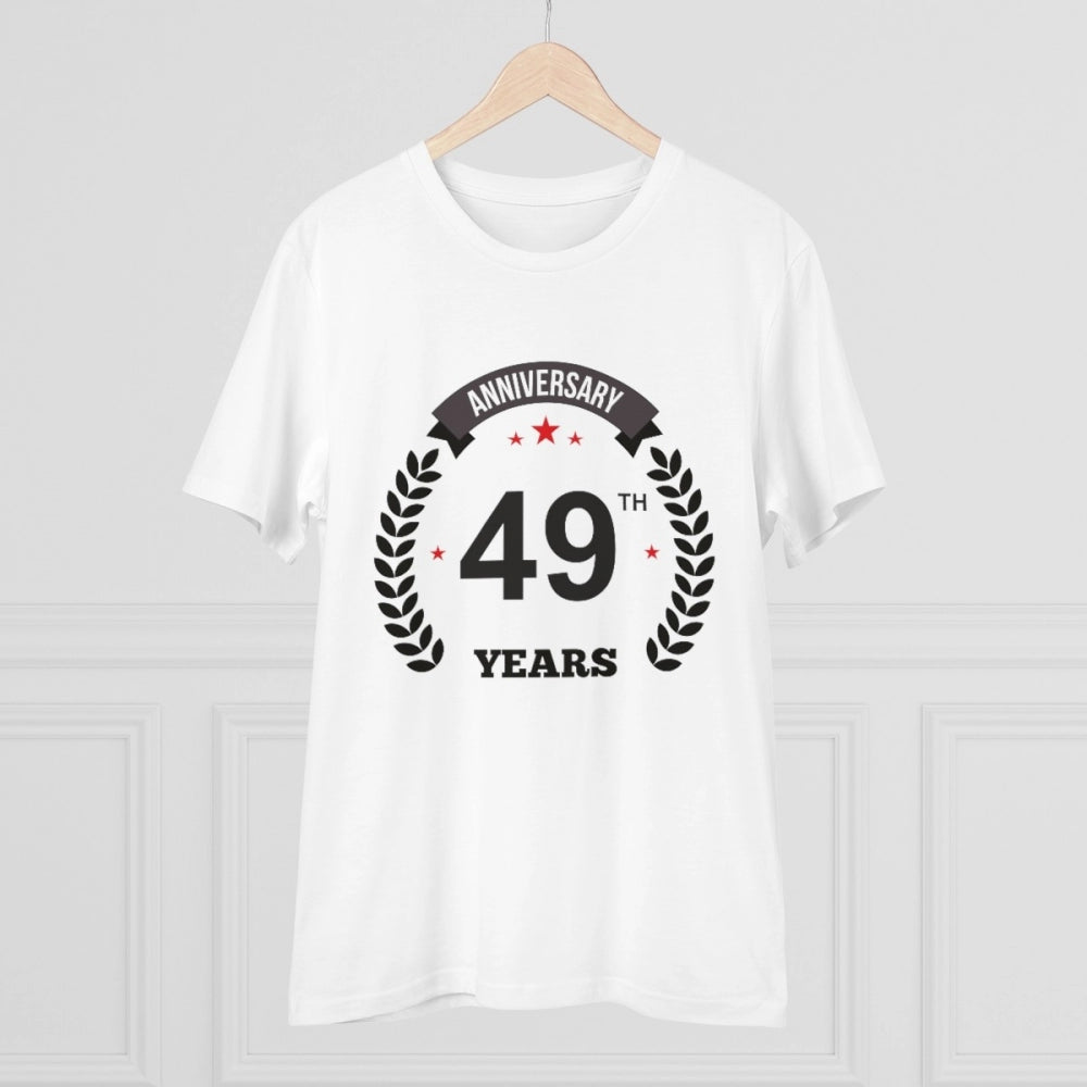 Men's PC Cotton 49th Anniversary Printed T Shirt (Color: White, Thread Count: 180GSM)