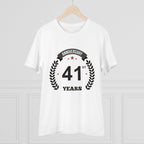 Men's PC Cotton 41st Anniversary Printed T Shirt (Color: White, Thread Count: 180GSM)