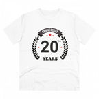 Men's PC Cotton 20th Anniversary Printed T Shirt (Color: White, Thread Count: 180GSM)