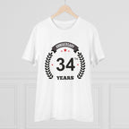 Men's PC Cotton 34th Anniversary Printed T Shirt (Color: White, Thread Count: 180GSM)
