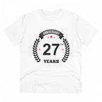 Men's PC Cotton 27th Anniversary Printed T Shirt (Color: White, Thread Count: 180GSM)