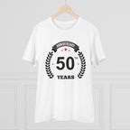 Men's PC Cotton 50th Anniversary Printed T Shirt (Color: White, Thread Count: 180GSM)