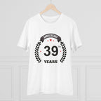 Men's PC Cotton 39th Anniversary Printed T Shirt (Color: White, Thread Count: 180GSM)