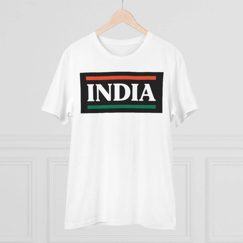 Men's PC Cotton India Printed T Shirt (Color: White, Thread Count: 180GSM)