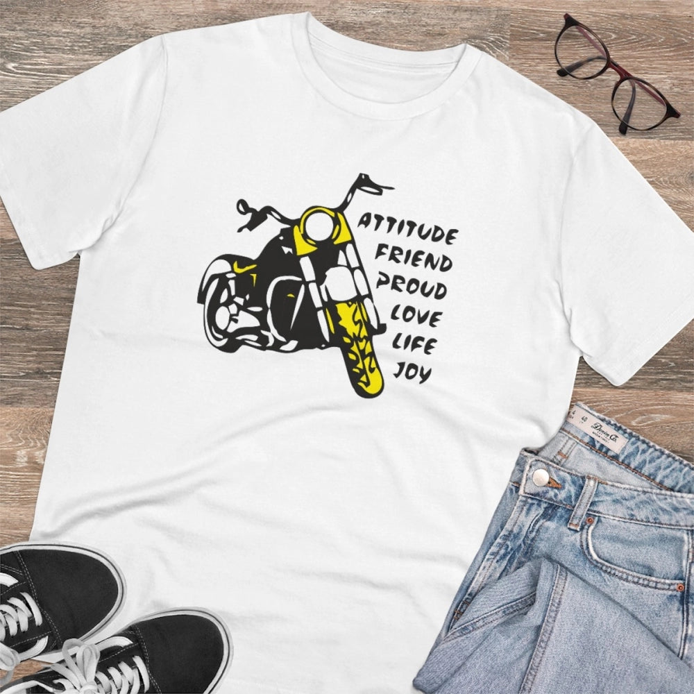 Men's PC Cotton Bike Ride Design Printed T Shirt (Color: White, Thread Count: 180GSM)