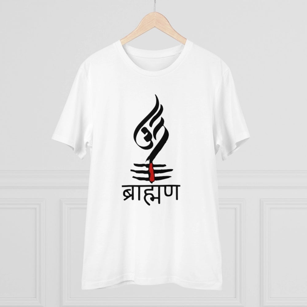 Men's PC Cotton Brahman Printed T Shirt (Color: White, Thread Count: 180GSM)