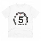 Men's PC Cotton 5th Anniversary Printed T Shirt (Color: White, Thread Count: 180GSM)