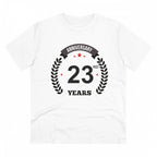 Men's PC Cotton 23rd Anniversary Printed T Shirt (Color: White, Thread Count: 180GSM)