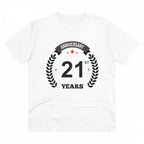 Men's PC Cotton 21st Anniversary Printed T Shirt (Color: White, Thread Count: 180GSM)