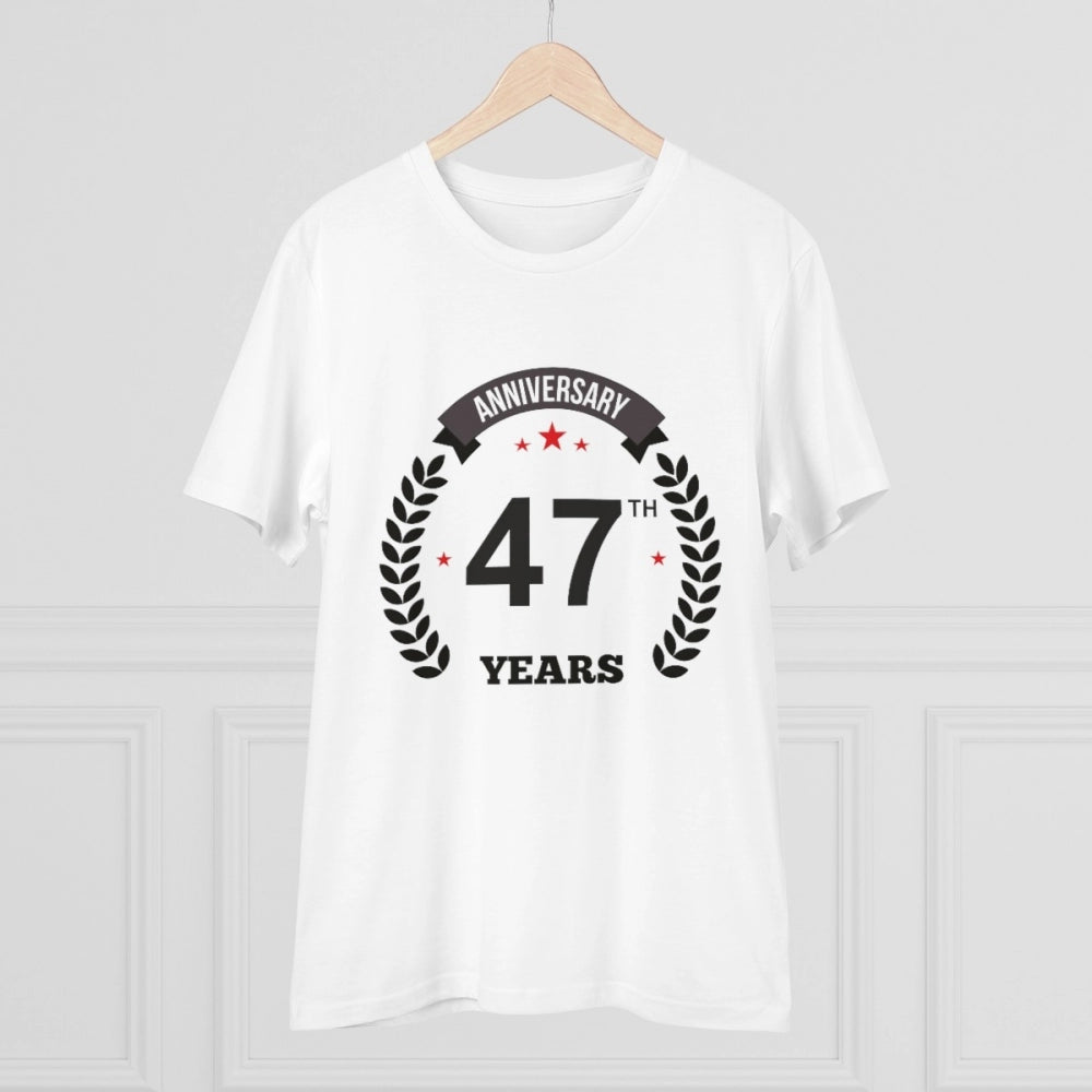 Men's PC Cotton 47th Anniversary Printed T Shirt (Color: White, Thread Count: 180GSM)