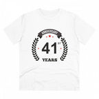 Men's PC Cotton 41st Anniversary Printed T Shirt (Color: White, Thread Count: 180GSM)