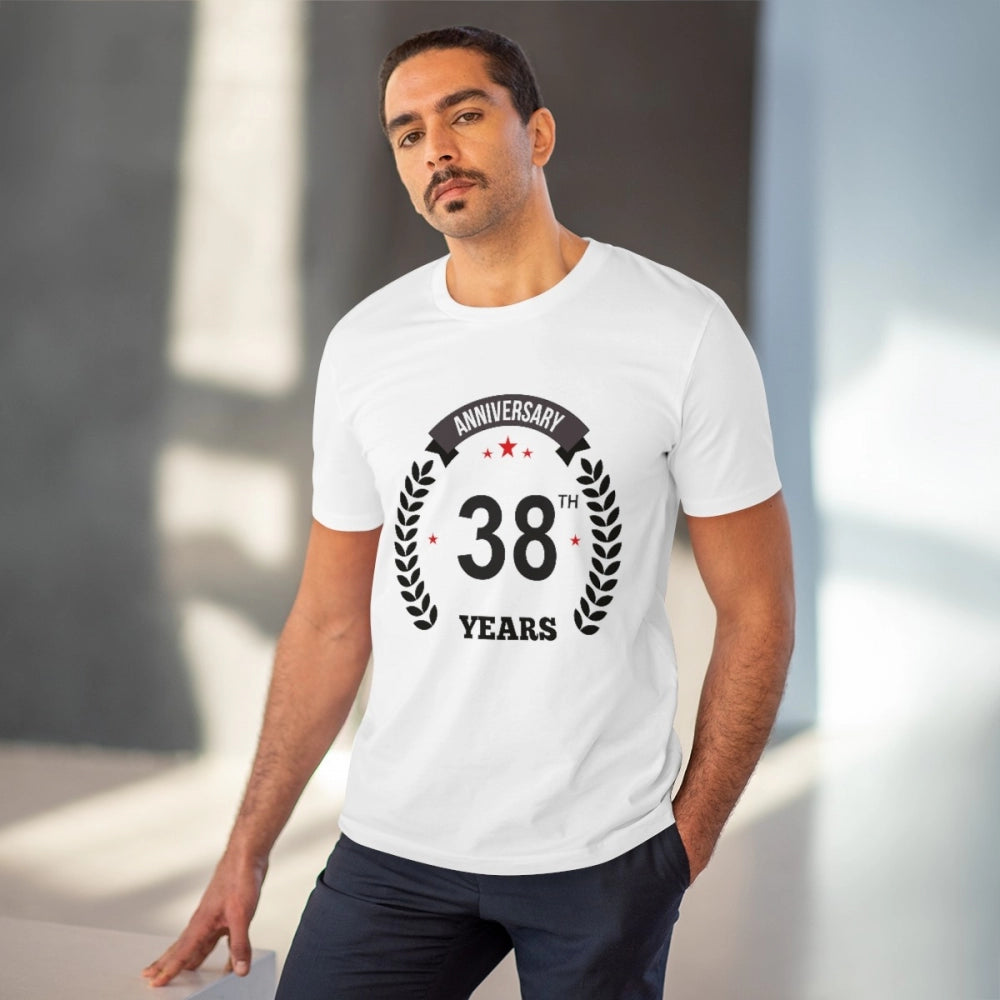 Men's PC Cotton 38th Anniversary Printed T Shirt (Color: White, Thread Count: 180GSM)