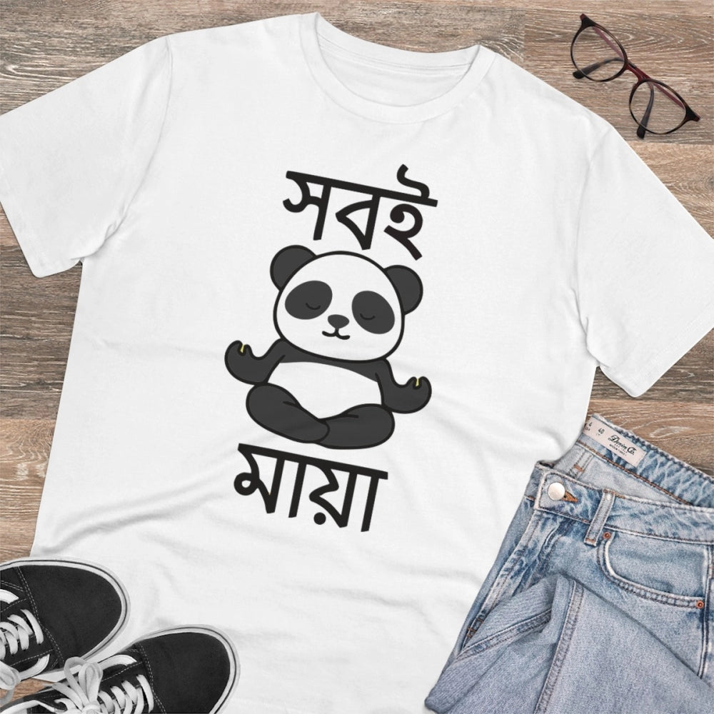 Men's PC Cotton Bengali Designs Printed T Shirt (Color: White, Thread Count: 180GSM)