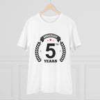 Men's PC Cotton 5th Anniversary Printed T Shirt (Color: White, Thread Count: 180GSM)