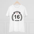 Men's PC Cotton 16th Anniversary Printed T Shirt (Color: White, Thread Count: 180GSM)