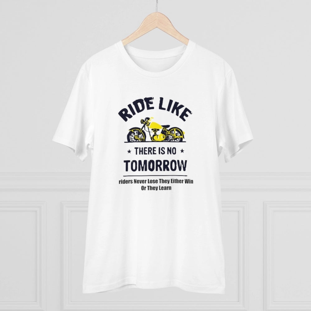 Men's PC Cotton Bike Ride Design Printed T Shirt (Color: White, Thread Count: 180GSM)