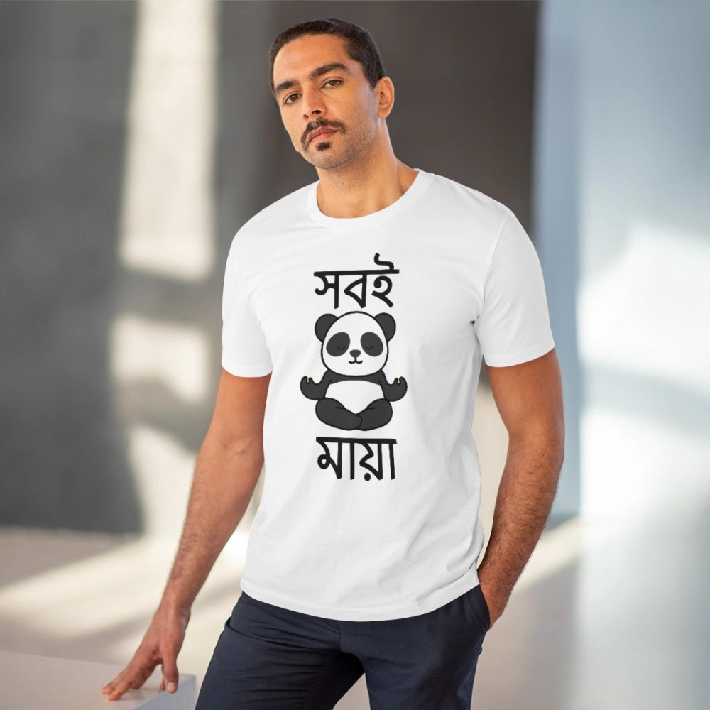 Men's PC Cotton Bengali Designs Printed T Shirt (Color: White, Thread Count: 180GSM)
