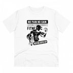 Men's PC Cotton Gym No Pain No Gain Never Give Up Printed T Shirt (Color: White, Thread Count: 180GSM)