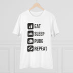 Men's PC Cotton Eat Sleep Pubg Repeat Printed T Shirt (Color: White, Thread Count: 180GSM)