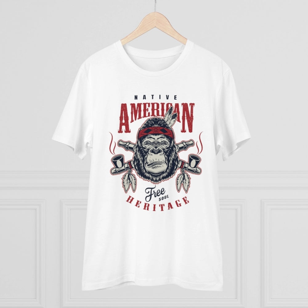 Men's PC Cotton Gorila Desing Printed T Shirt (Color: White, Thread Count: 180GSM)