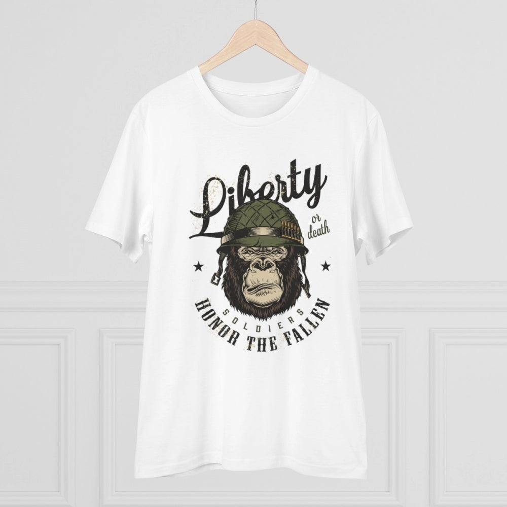 Men's PC Cotton Gorila Desing Printed T Shirt (Color: White, Thread Count: 180GSM)