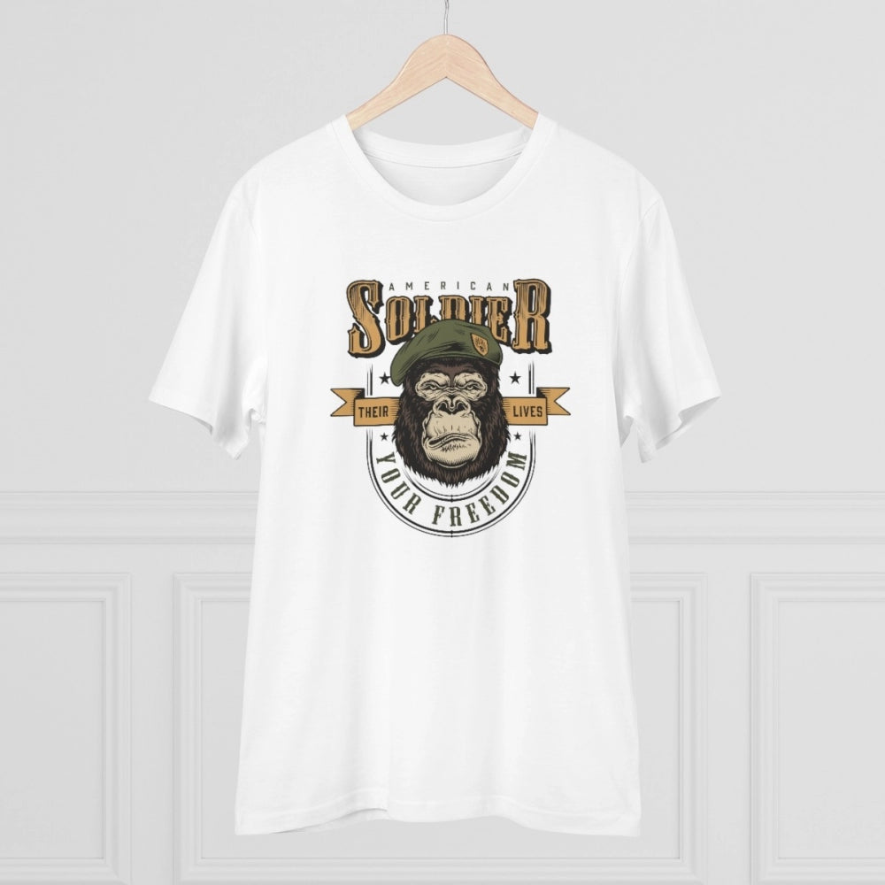 Men's PC Cotton Gorila Desing Printed T Shirt (Color: White, Thread Count: 180GSM)